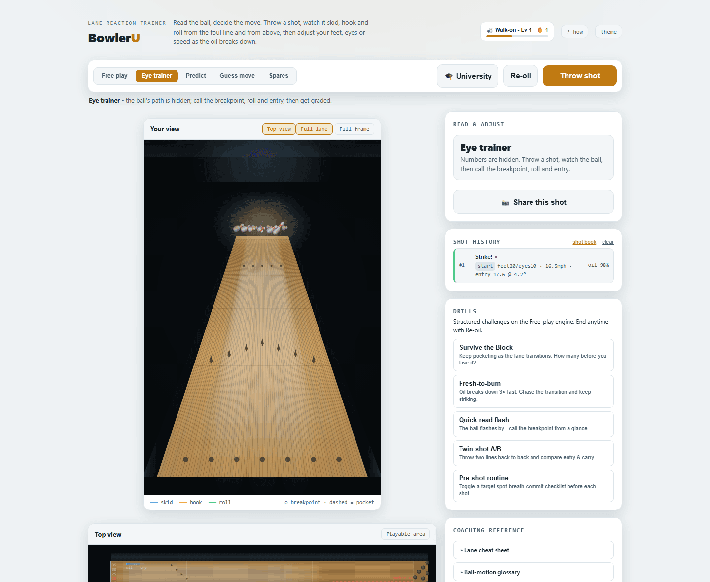 BowlerU — eye trainer and structured drills
